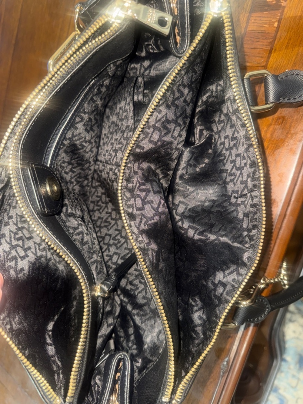 DKNY Black and Brown Monogram Tote with Gold Charm - Picture 6 of 6